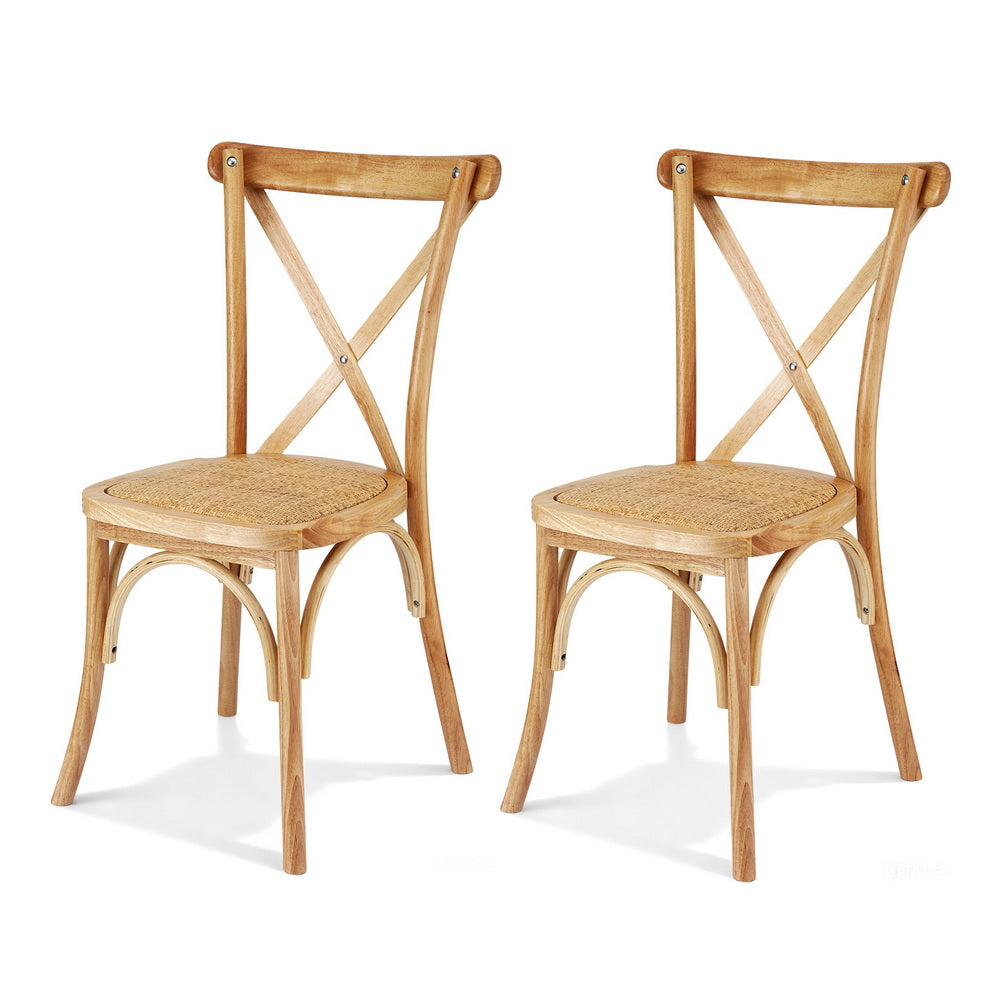 2x Dining Chairs Rattan Wooden Kitchen Accent Chair Cafe Lounge Rubber Wood