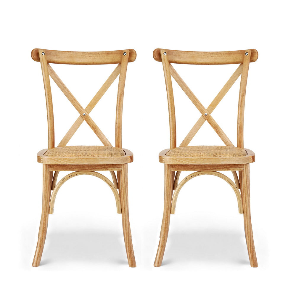 2x Dining Chairs Rattan Wooden Kitchen Accent Chair Cafe Lounge Rubber Wood