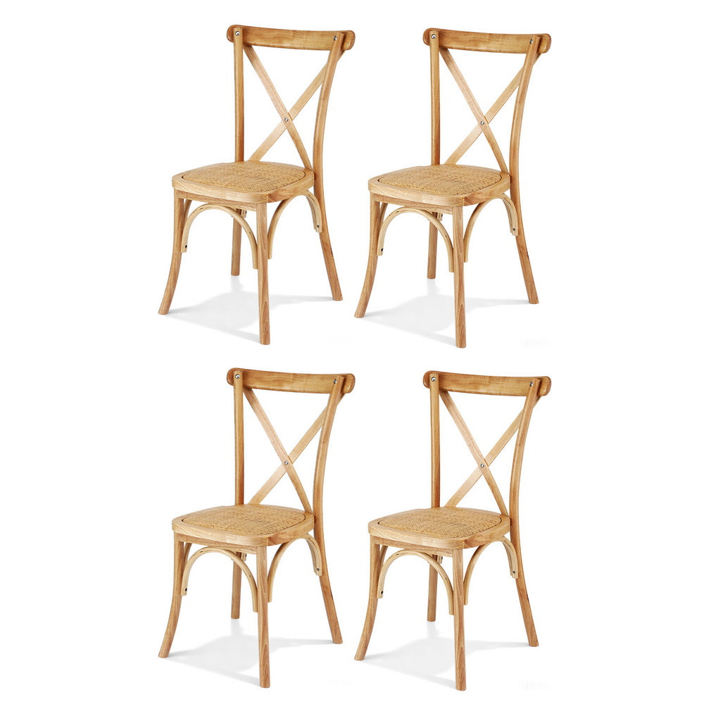 4x Dining Chairs Rattan Wooden Kitchen Accent Chair Cafe Lounge Rubber Wood