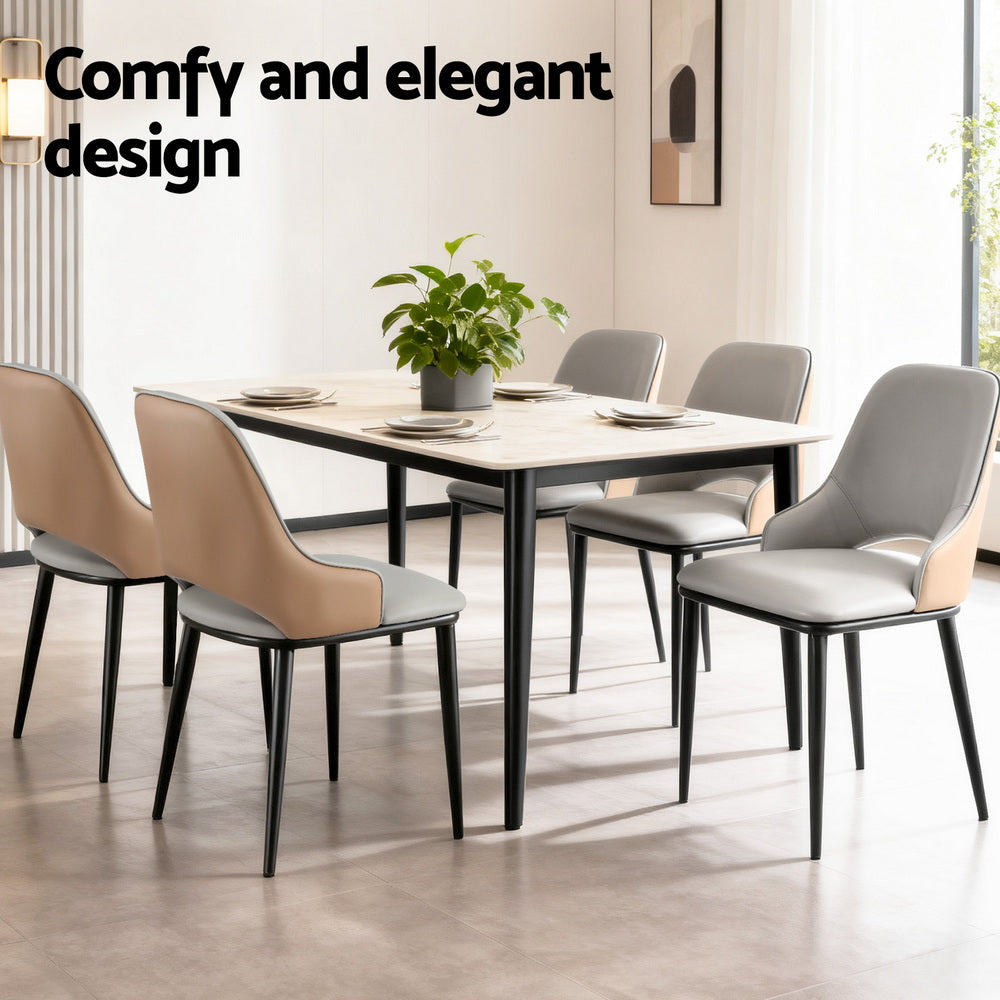 2x Dining Chairs Hollow PU Leather Kitchen Lounge Cafe Accent Chair Grey