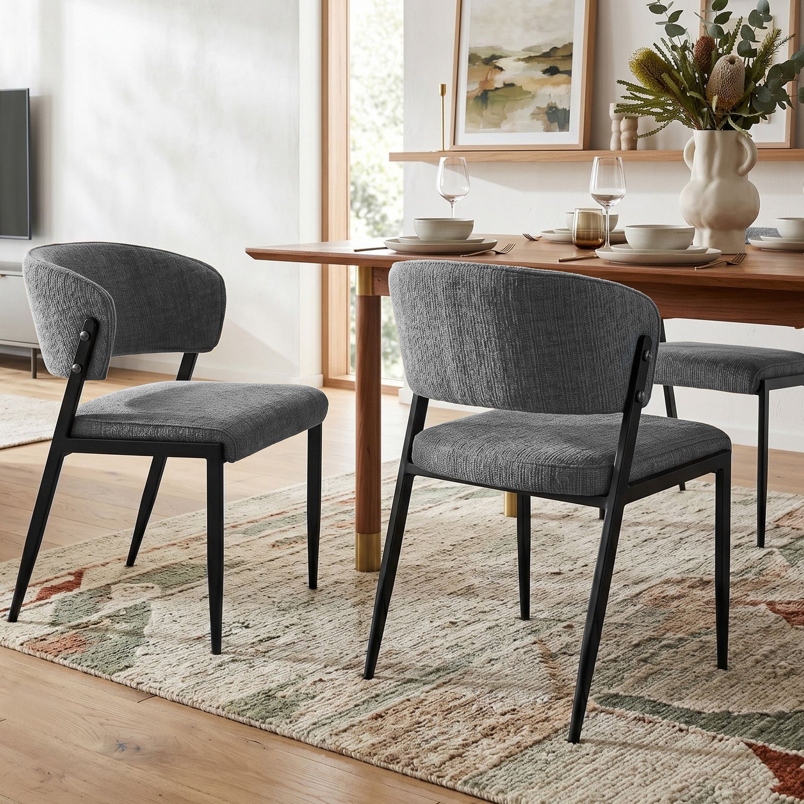 Artiss Dining Chairs Set of 6 Linen Fabric Soft Upholstered Chairs Grey