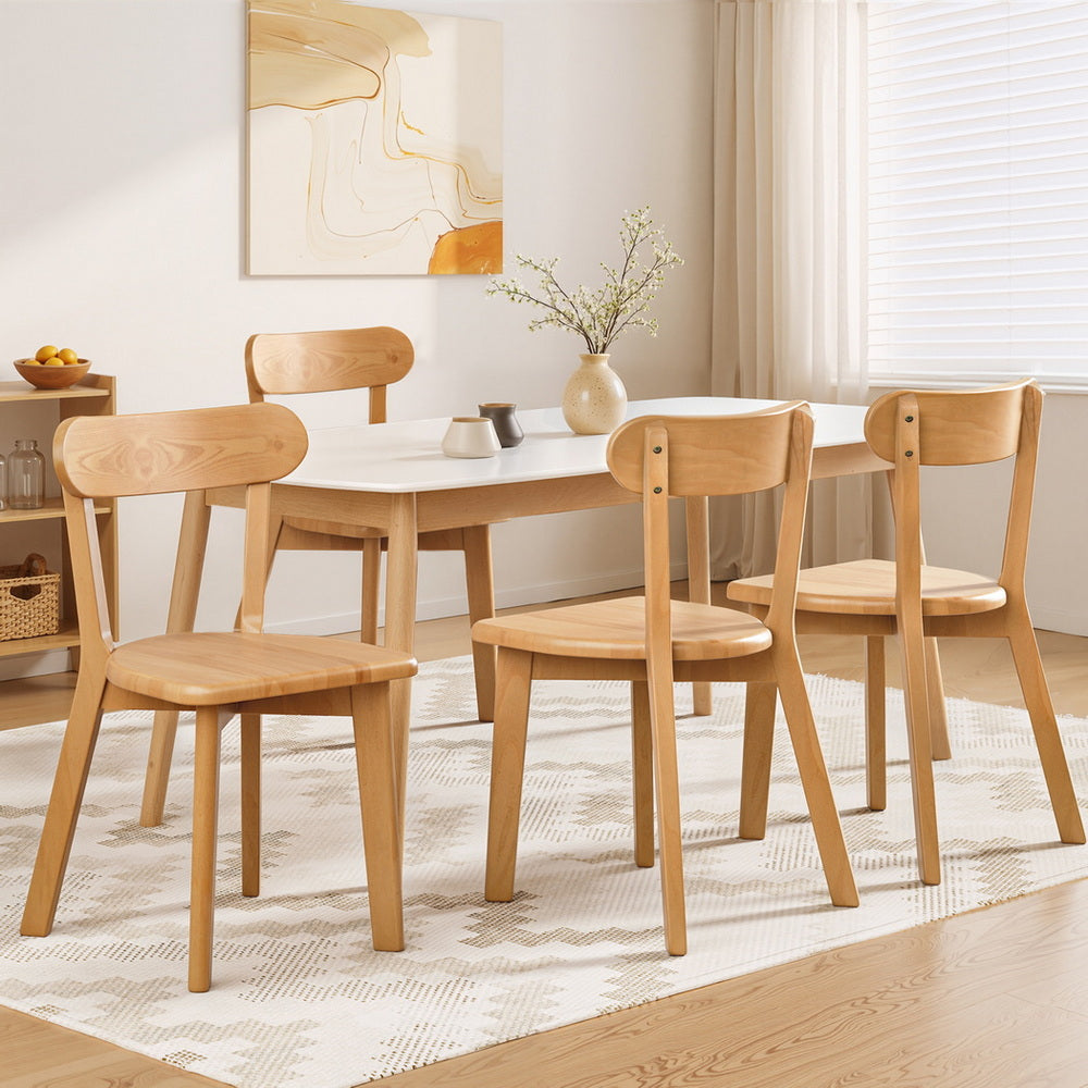 4x Dining Chairs Wooden Kitchen Accent Chair Cafe Lounge Rubber Wood