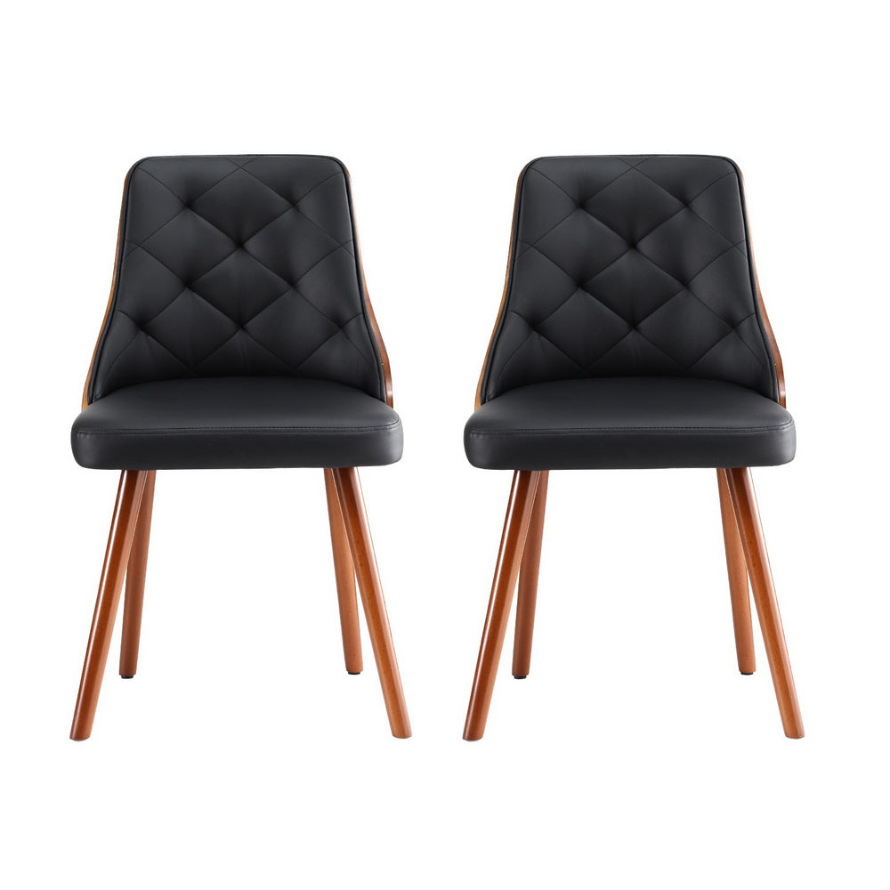 1 Set of 2 Artiss Dining Chairs Black PU