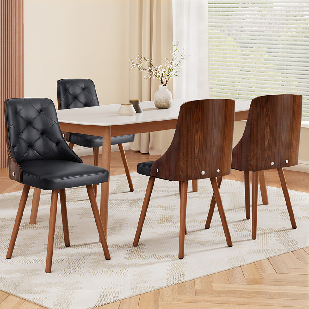 1 Set of 4  Dining Chairs Black PU