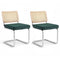 Dining Chairs Set of 2 Velvet Rattan Cantilever Green