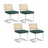 Dining Chairs Set of 4 Velvet Rattan Cantilever Green