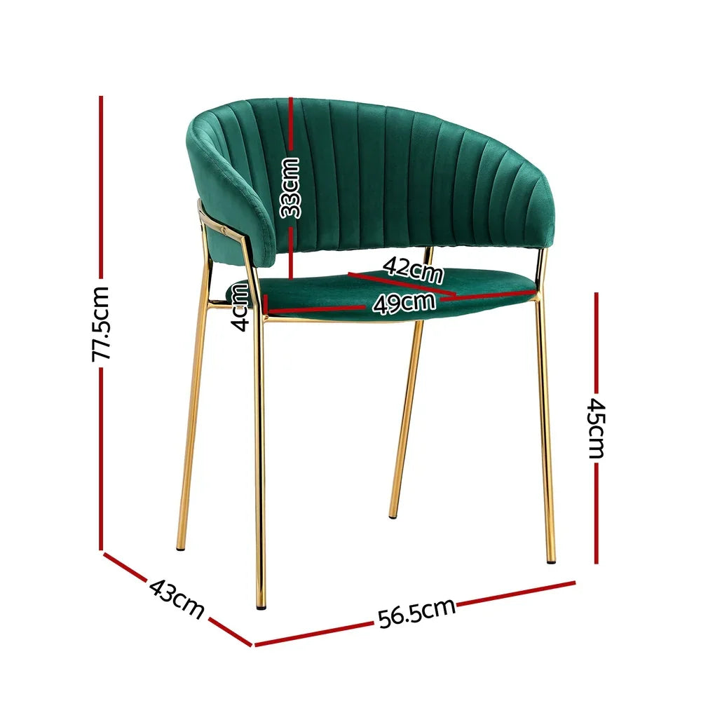 Dining Chairs Set of 4 Velvet Hollow Armchair Green