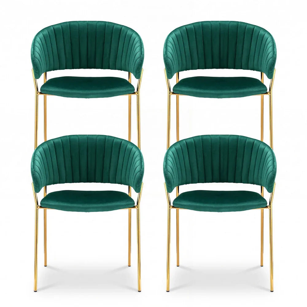 Dining Chairs Set of 4 Velvet Hollow Armchair Green