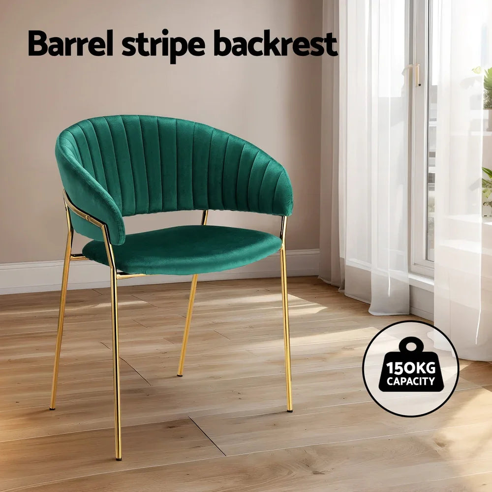 Dining Chairs Set of 4 Velvet Hollow Armchair Green