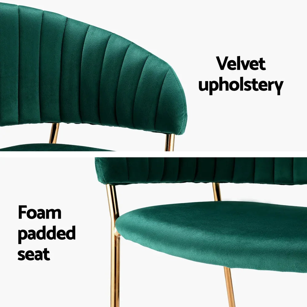 Dining Chairs Set of 4 Velvet Hollow Armchair Green