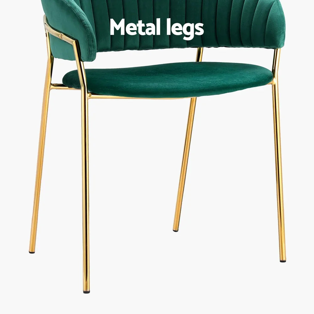 Dining Chairs Set of 4 Velvet Hollow Armchair Green
