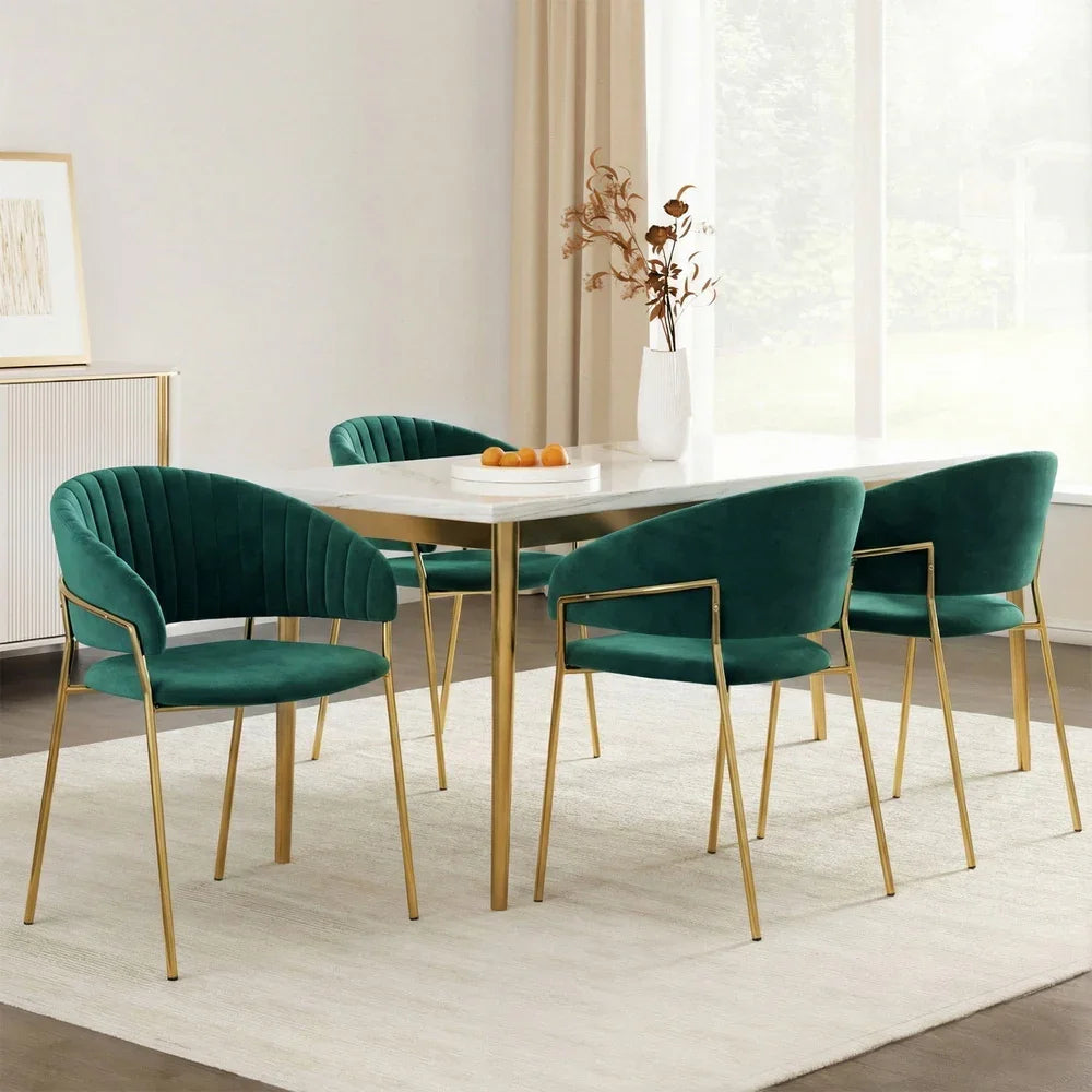 Dining Chairs Set of 4 Velvet Hollow Armchair Green