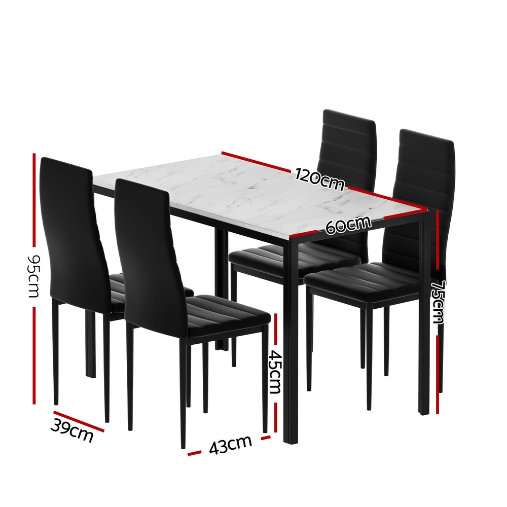 1 Artiss Dining Table and 4 Chairs Set Marble Effect