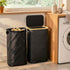 60L Laundry Basket – Bamboo Rim, Removable Mesh Bag, Foldable, Black