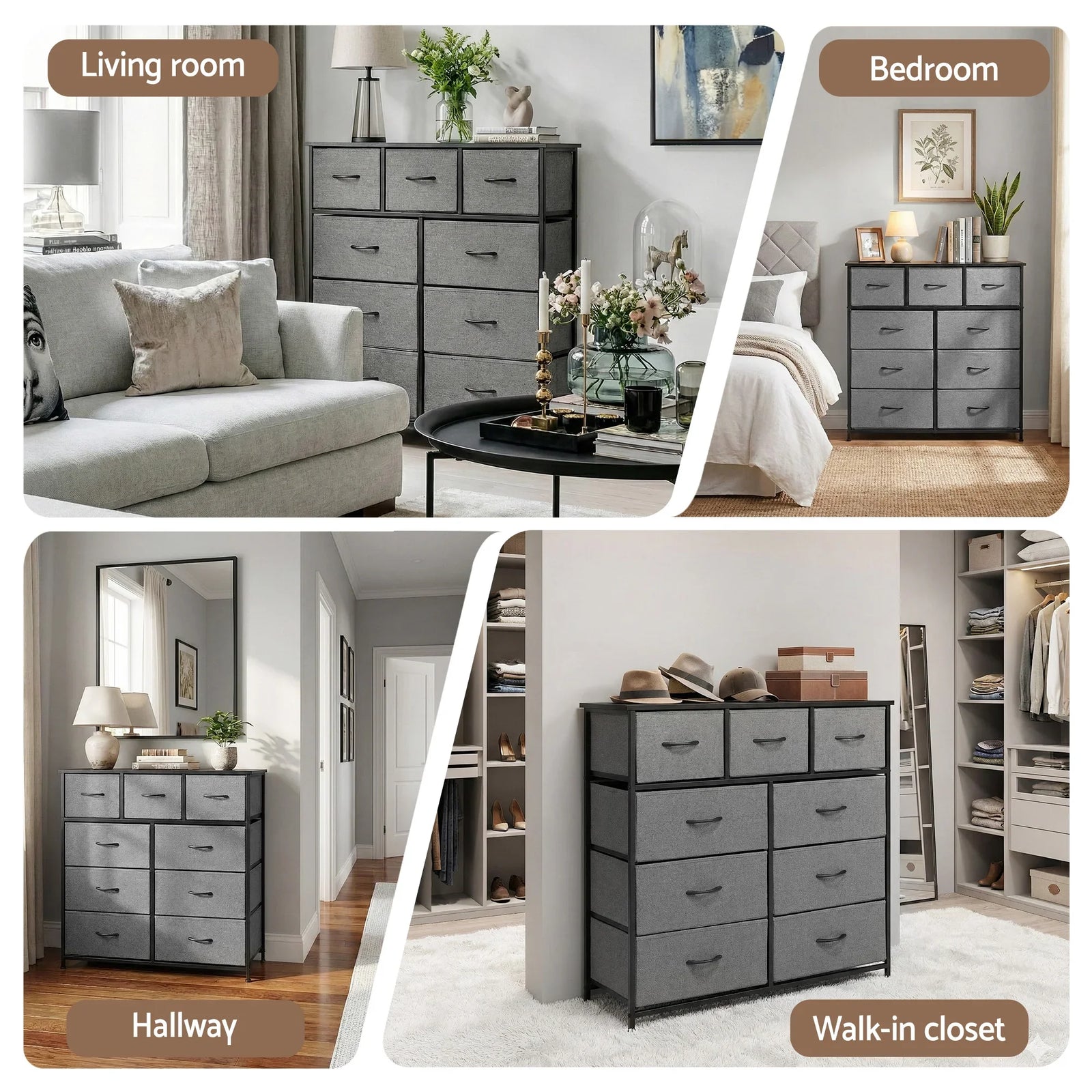 Chest of 9 Drawers Storage Dresser Tallboy Dark Grey
