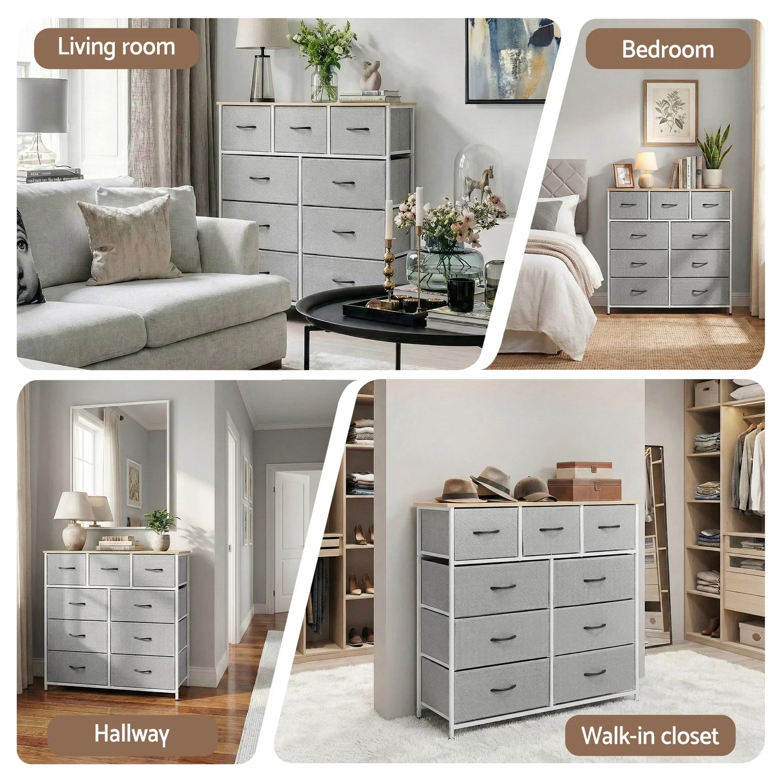 Chest of 9 Drawers Storage Dresser Tallboy Light Grey