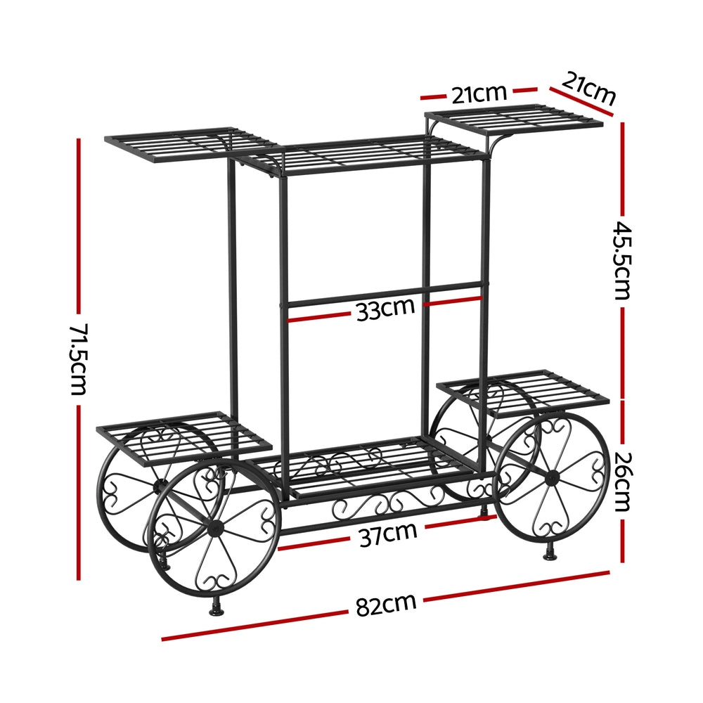 Plant Stand 6 Tier Iron 4 Wheeler