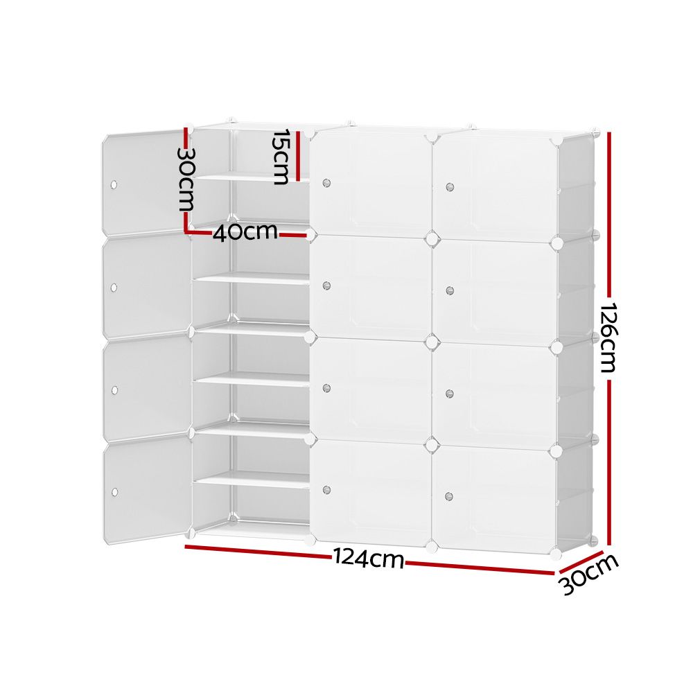 Artiss DIY Stackable Shoe Rack 12 Cube Storage Cabinet White Modular Organizer