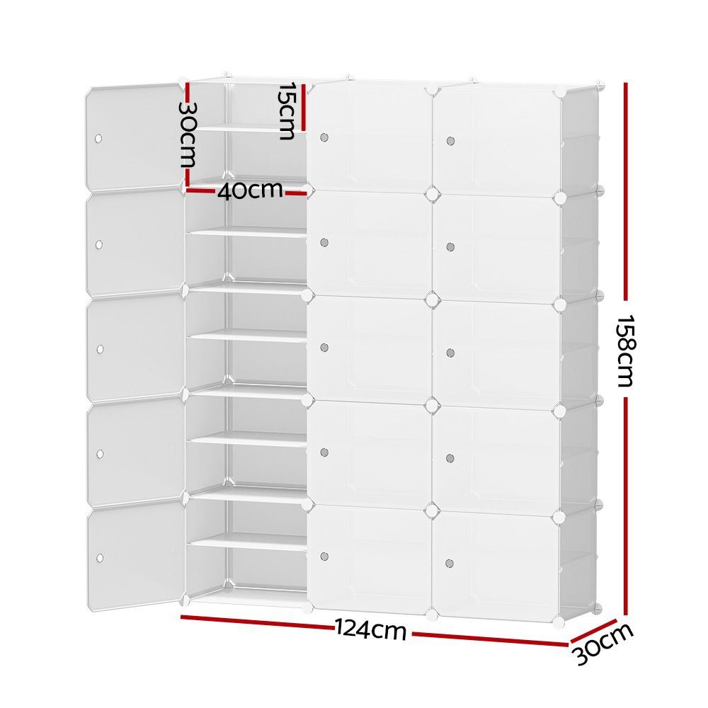 Artiss DIY Stackable Shoe Rack 15 Cube Storage Cabinet White Modular Organizer