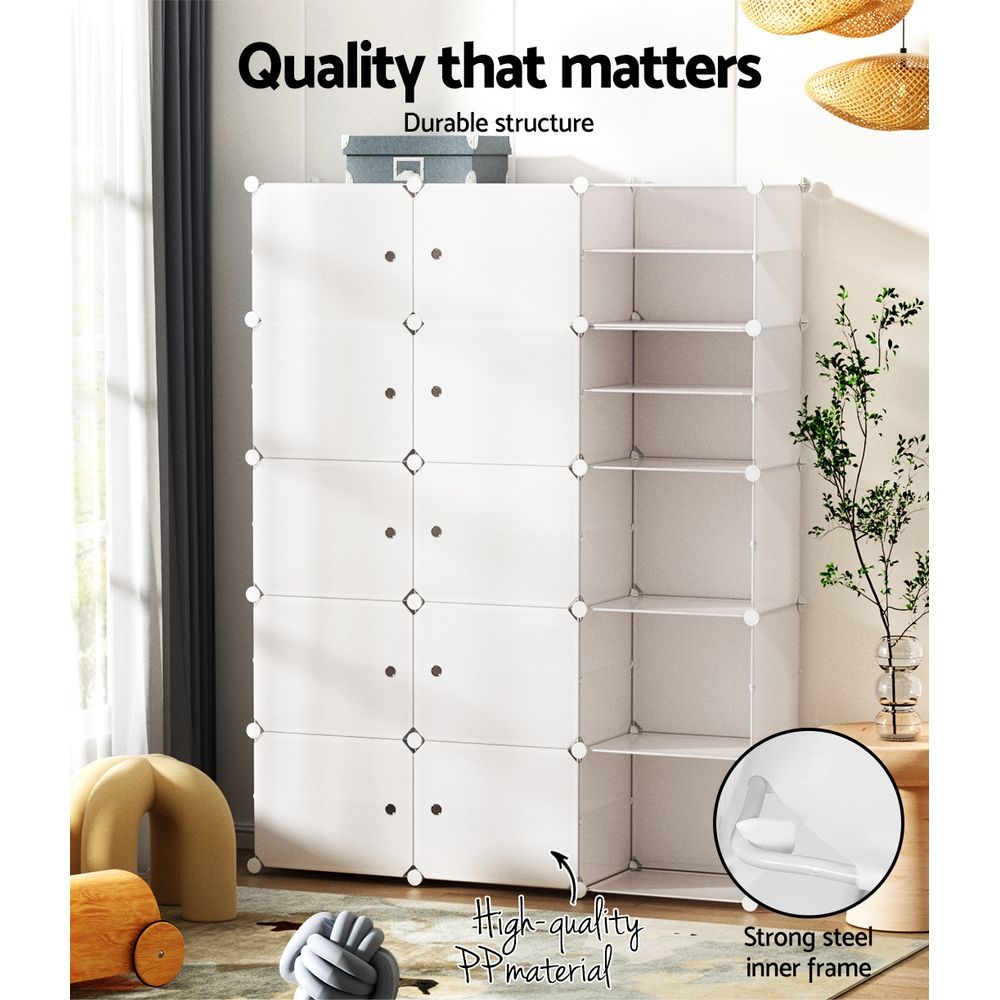 Artiss DIY Stackable Shoe Rack 15 Cube Storage Cabinet White Modular Organizer