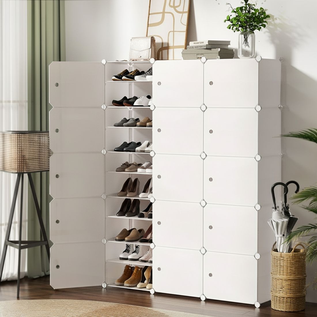 Artiss DIY Stackable Shoe Rack 15 Cube Storage Cabinet White Modular Organizer