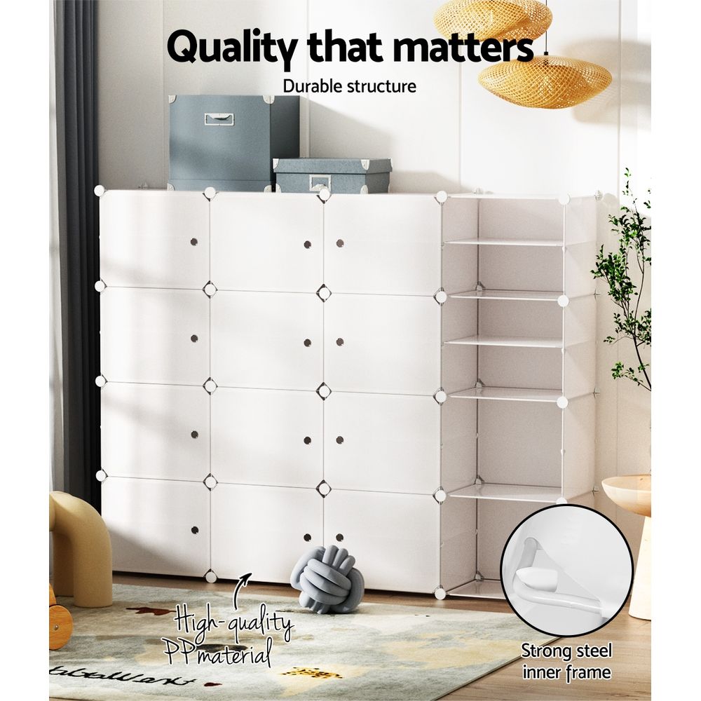 DIY Stackable Shoe Rack 16 Cube Storage Cabinet White Modular Organizer