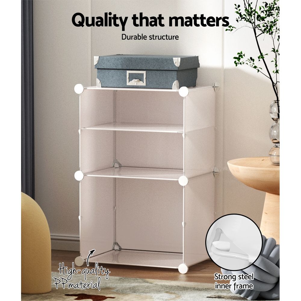 DIY Stackable Shoe Rack Storage Cube Set 2 White PP Steel Frame Cabinet