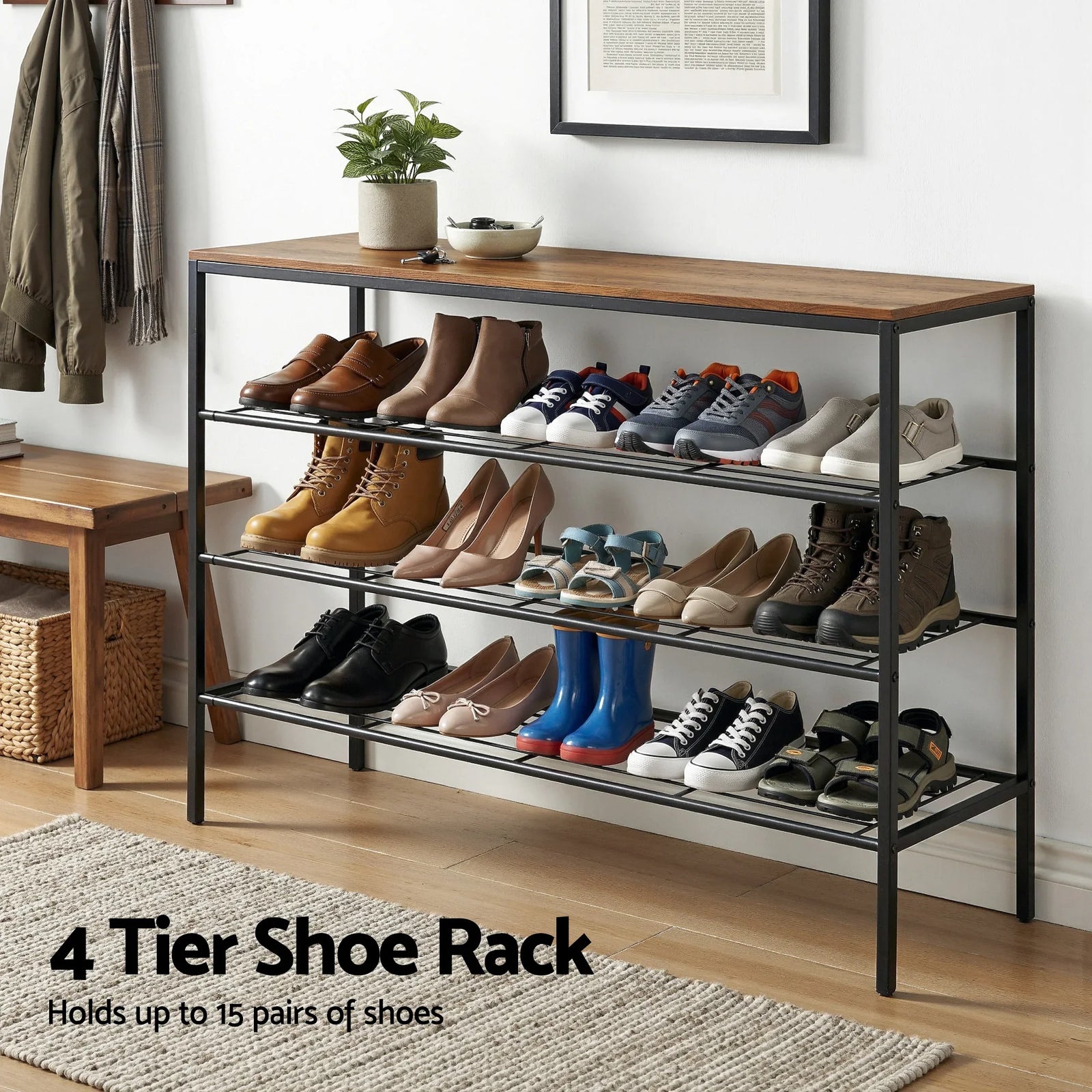 Shoe Rack 4 tier Storage Organiser Walnut