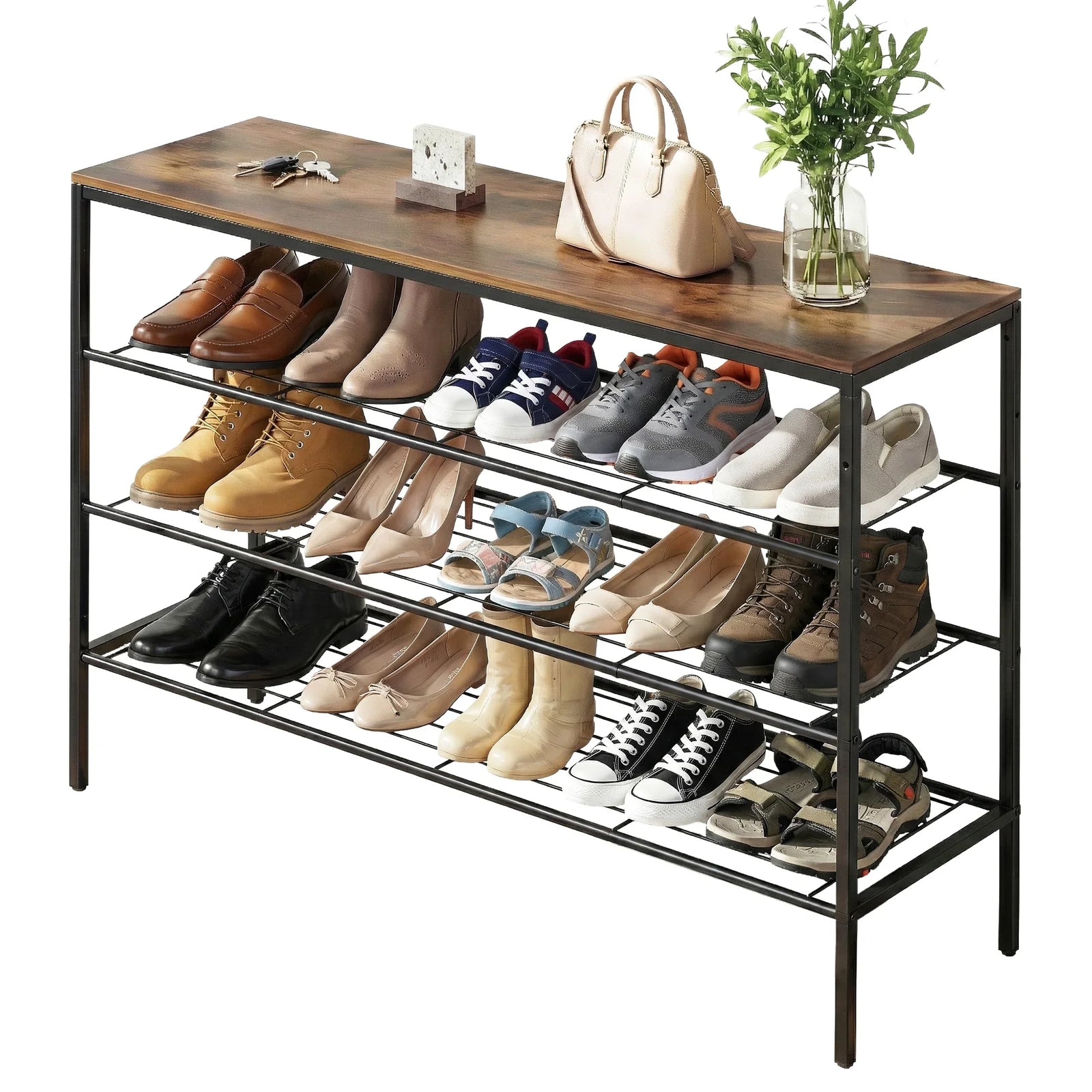 Shoe Rack 4 tier Storage Organiser Walnut