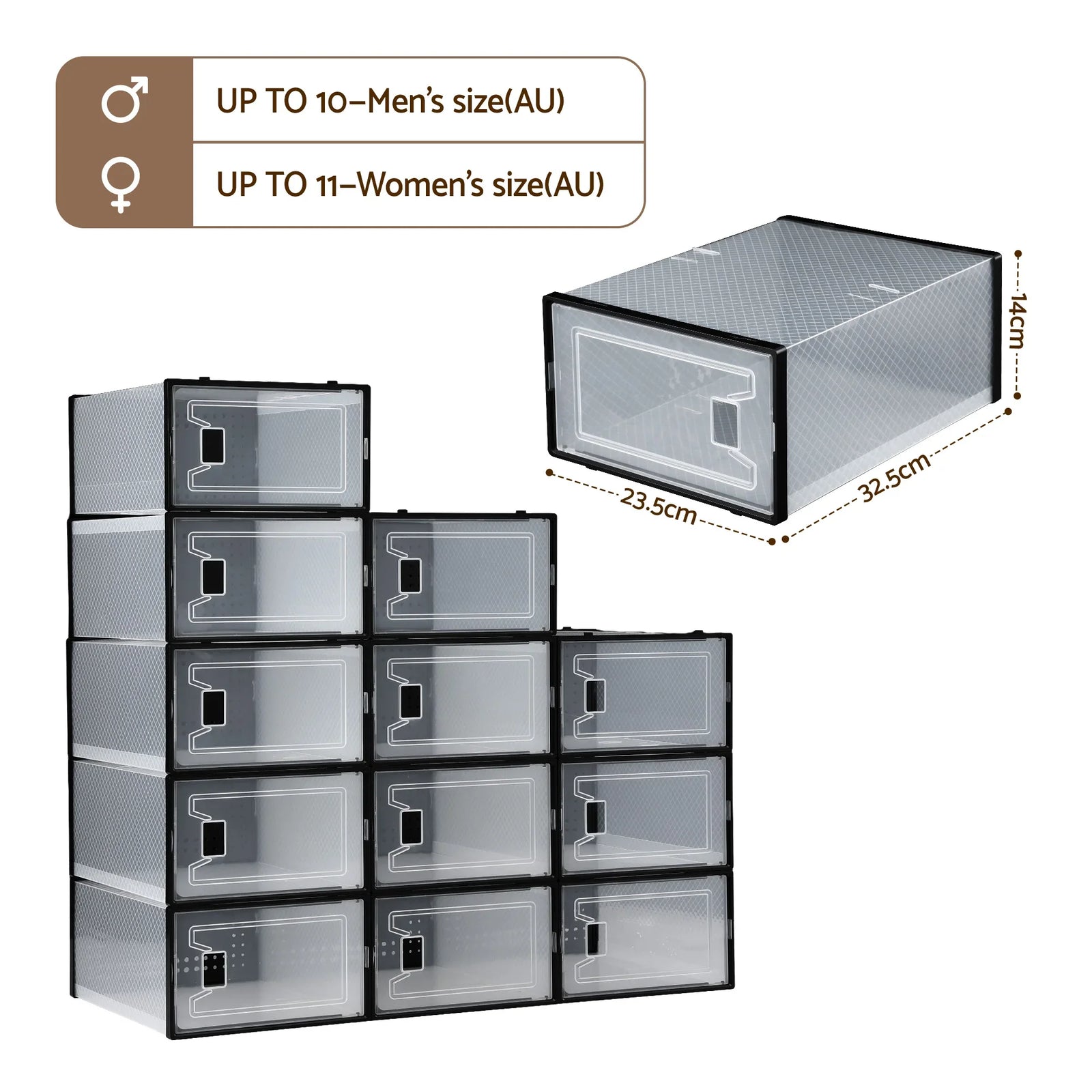 Shoe Storage Box DIY Set of 12 Stackable Black