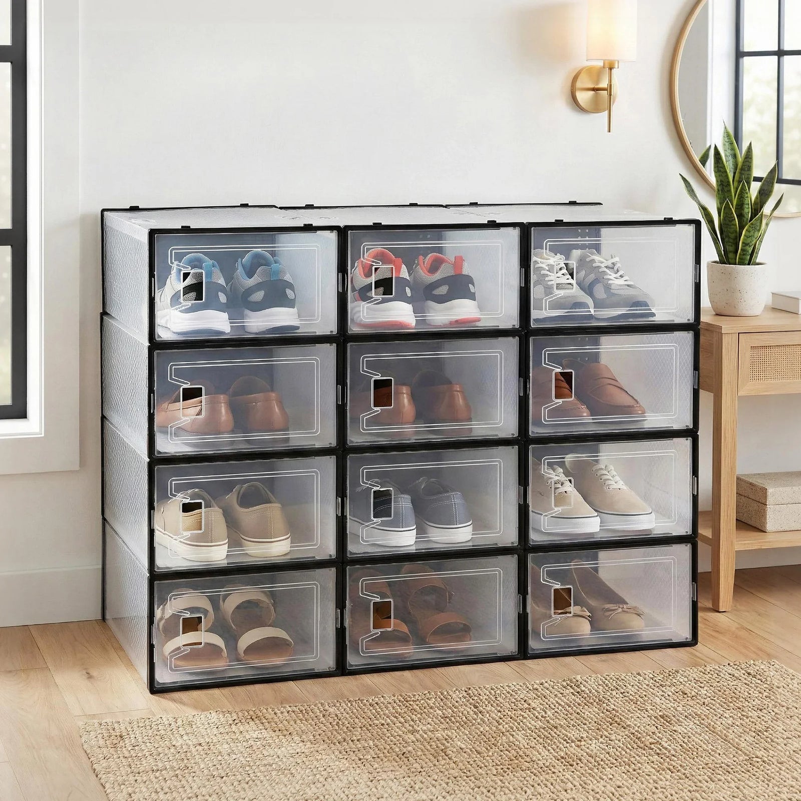 Shoe Storage Box DIY Set of 12 Stackable Black