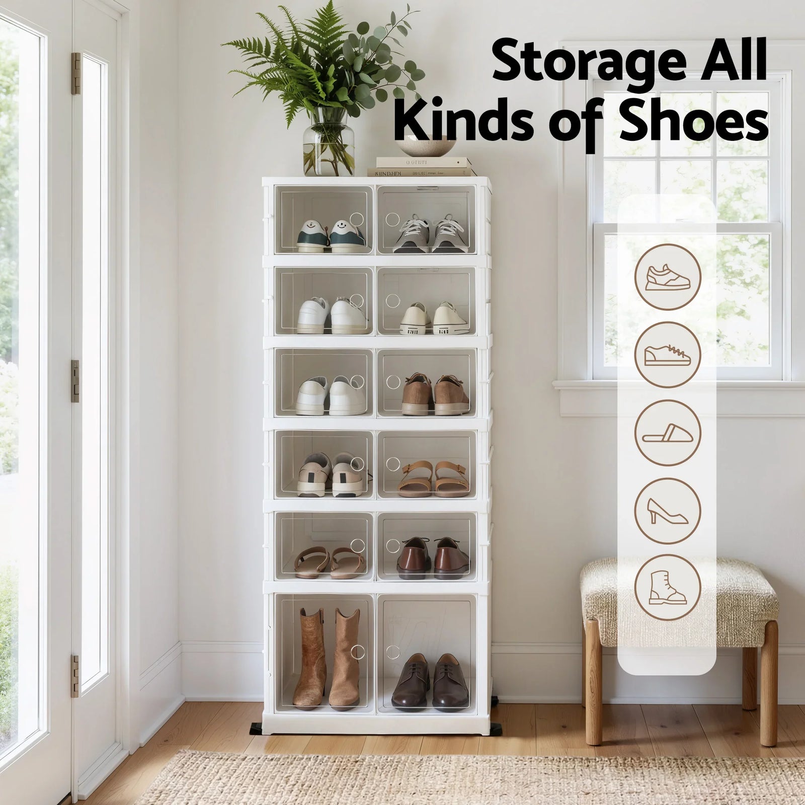 Foldable Shoe Storage Box 6 Tier 12 Pairs Entryway