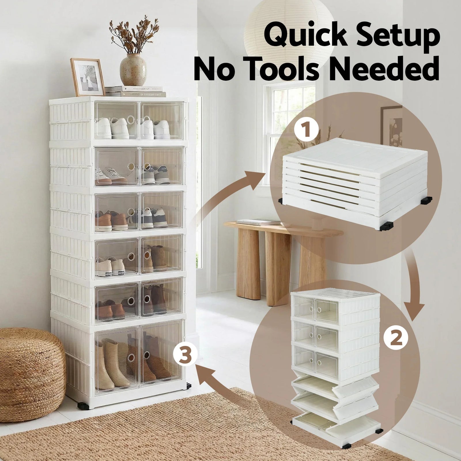 Foldable Shoe Storage Box 6 Tier 12 Pairs Entryway