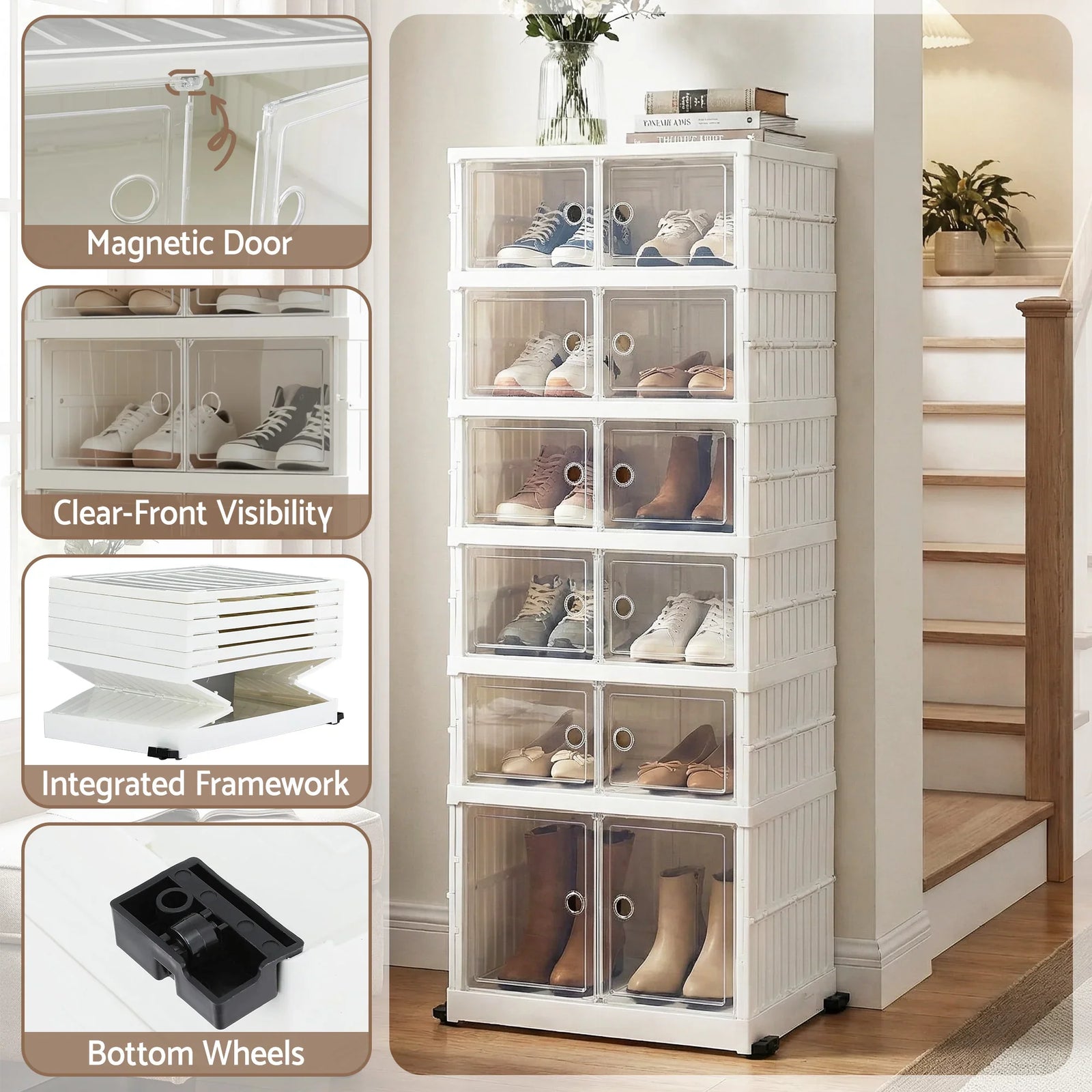 Foldable Shoe Storage Box 6 Tier 12 Pairs Entryway