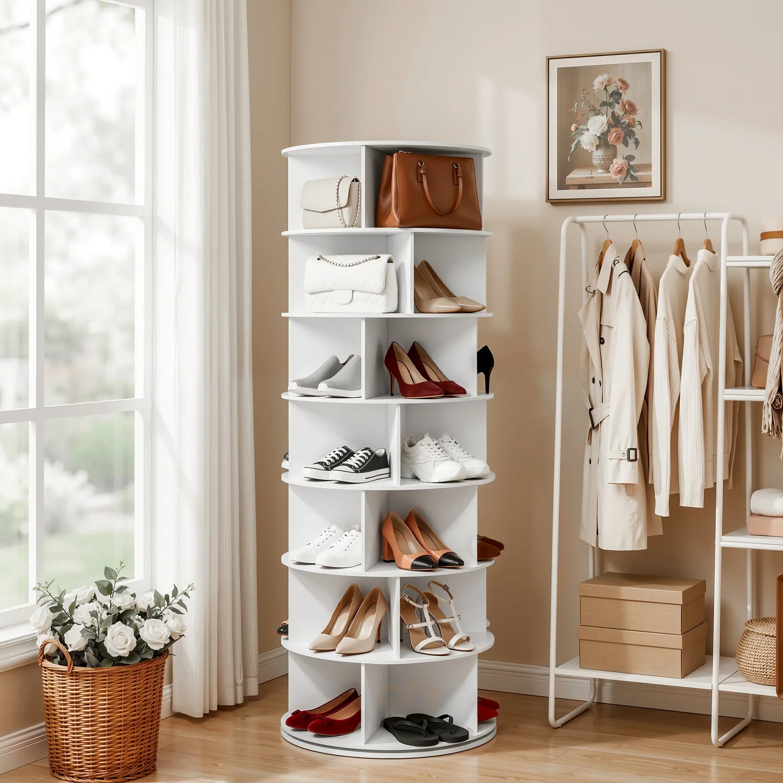 7 Tier 360° Rotating Shoe Rack Storage Display Shelf White