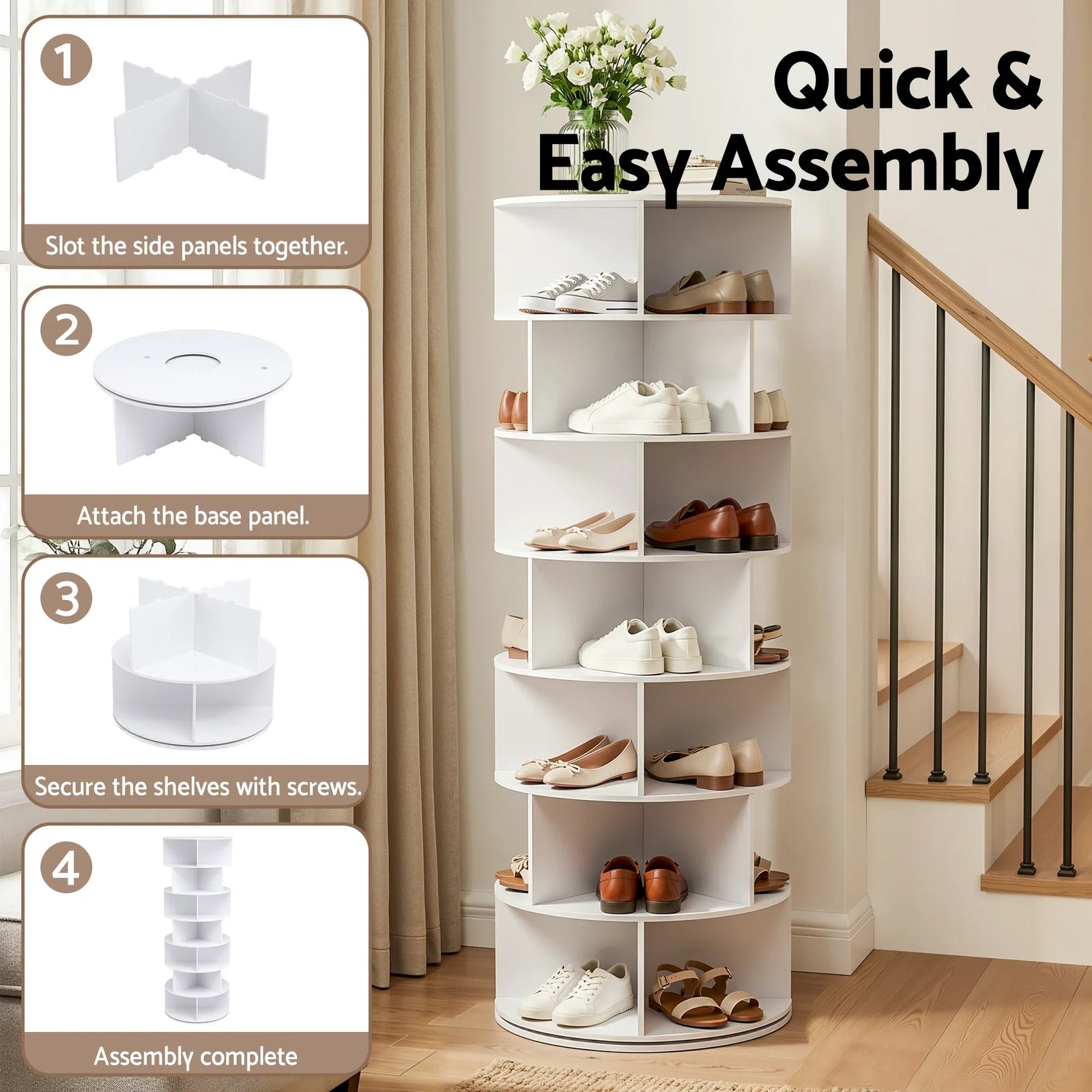 7 Tier 360° Rotating Shoe Rack Storage Display Shelf White