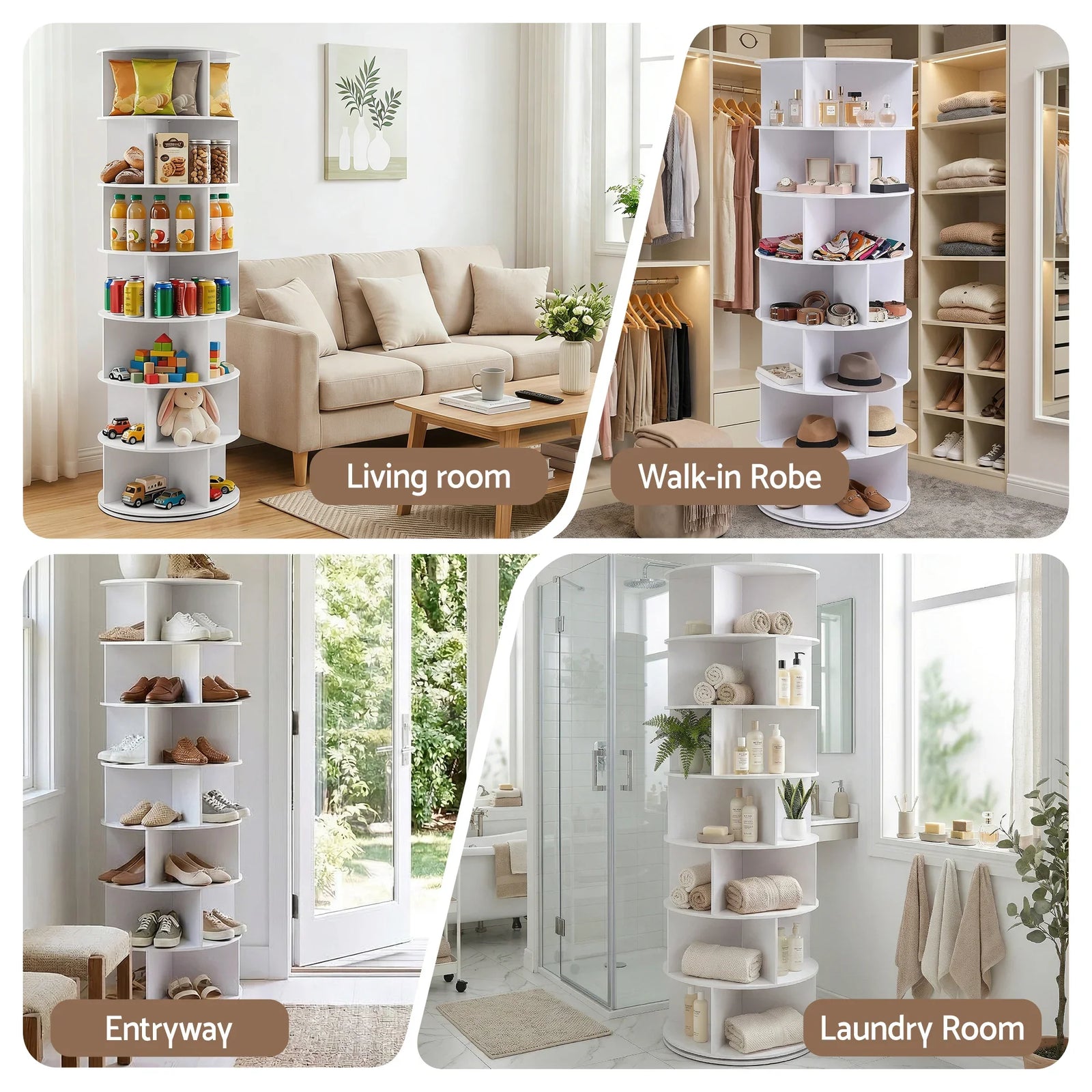 7 Tier 360° Rotating Shoe Rack Storage Display Shelf White