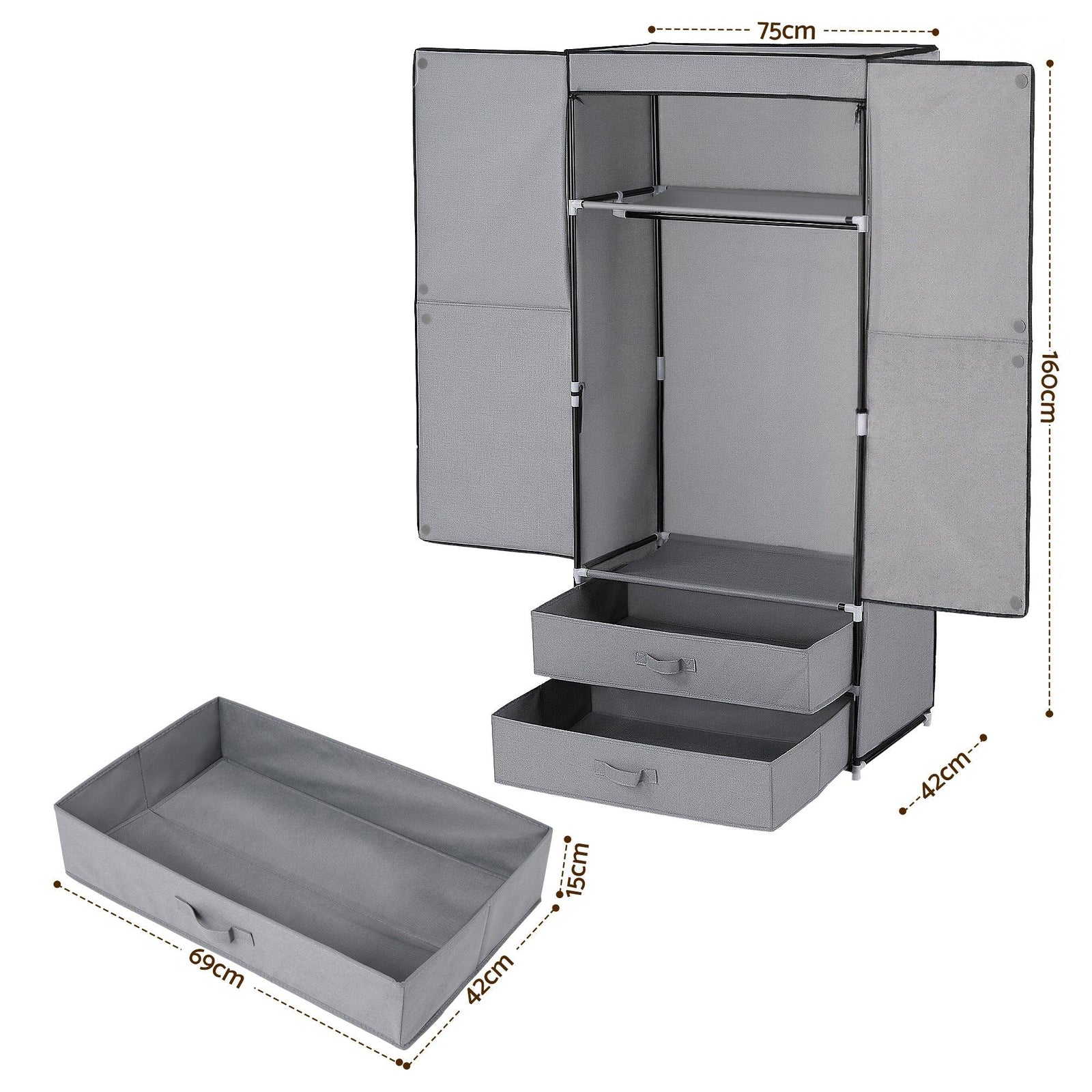 Portable Clothes Closet Wardrobe – Large Storage with Magnetic Door Grey