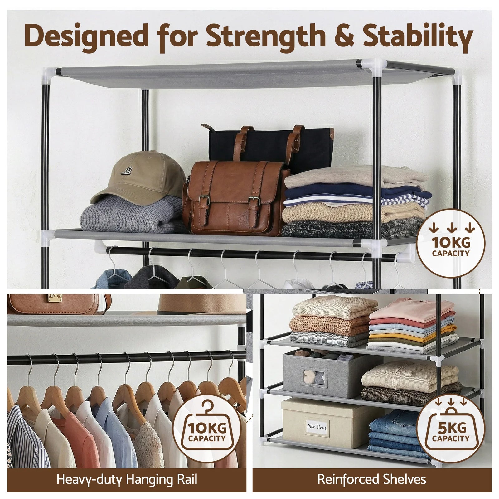 Portable Clothes Closet Wardrobe – Large Storage with Magnetic Door Grey