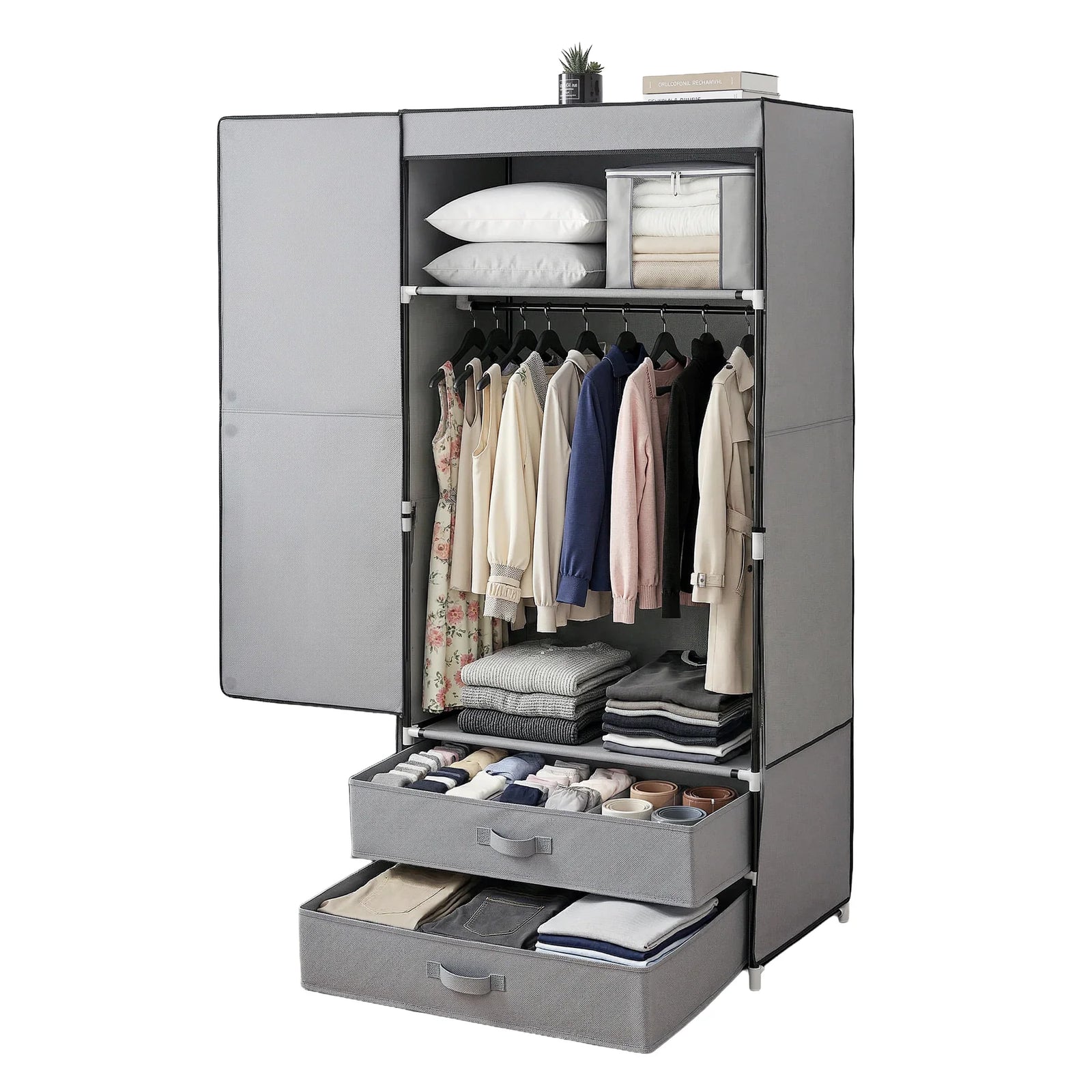 Portable Clothes Closet Wardrobe – Large Storage with Magnetic Door Grey