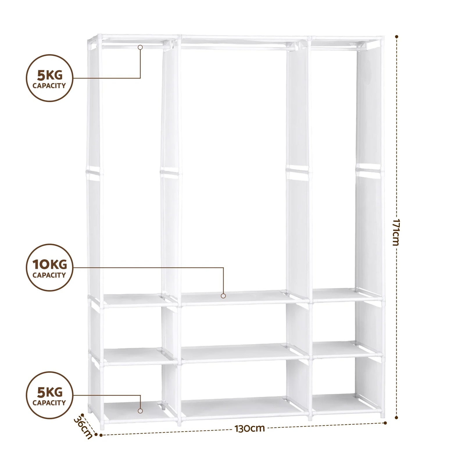 Large Portable Clothes Closet Wardrobe with Open Shelf White