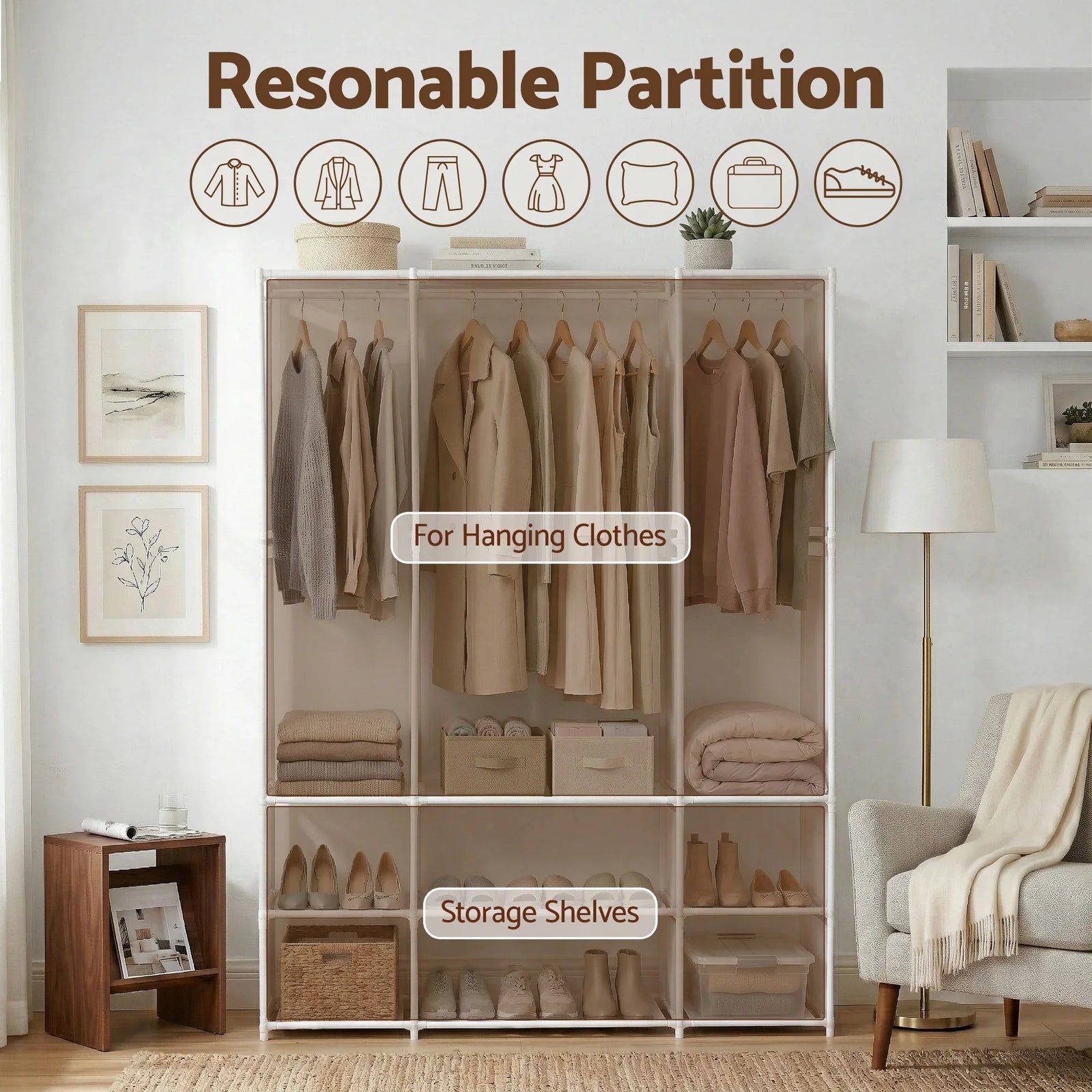 Large Portable Clothes Closet Wardrobe with Open Shelf White