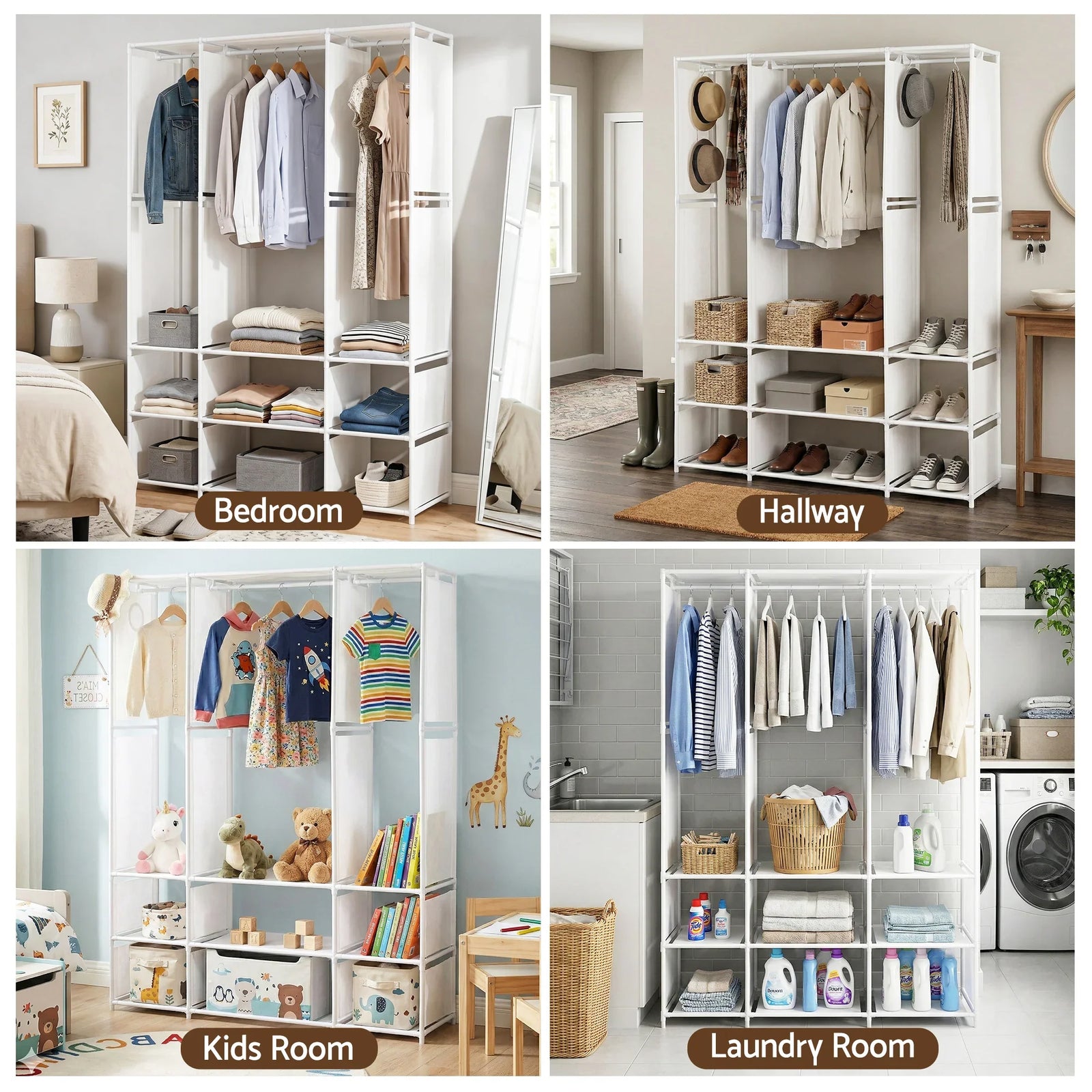 Large Portable Clothes Closet Wardrobe with Open Shelf White