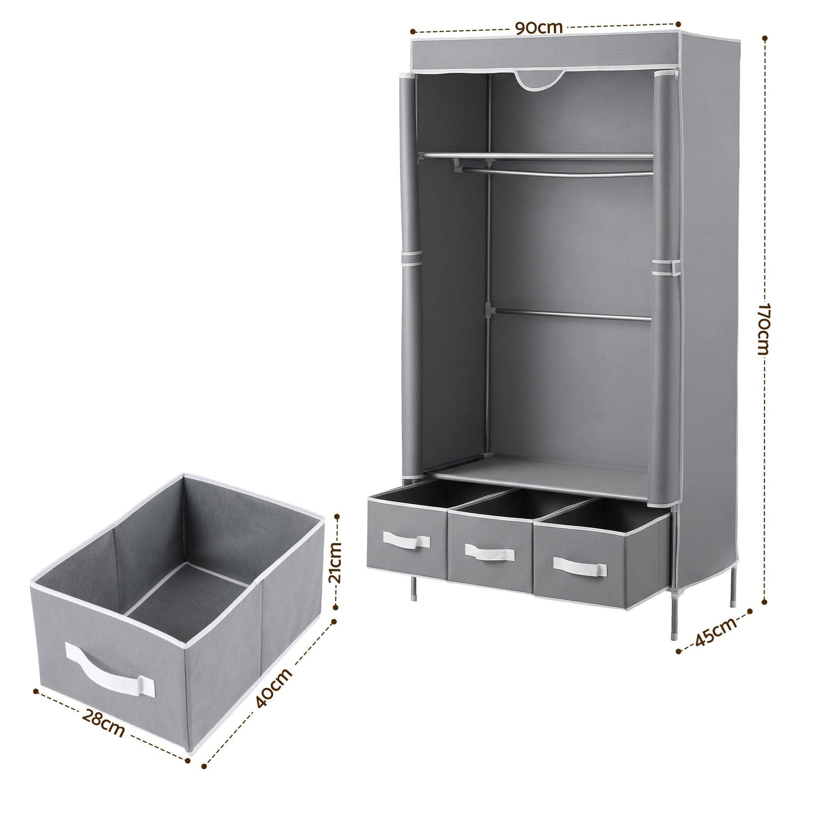Large Portable Clothes Closet Wardrobe with Tiebacks Grey