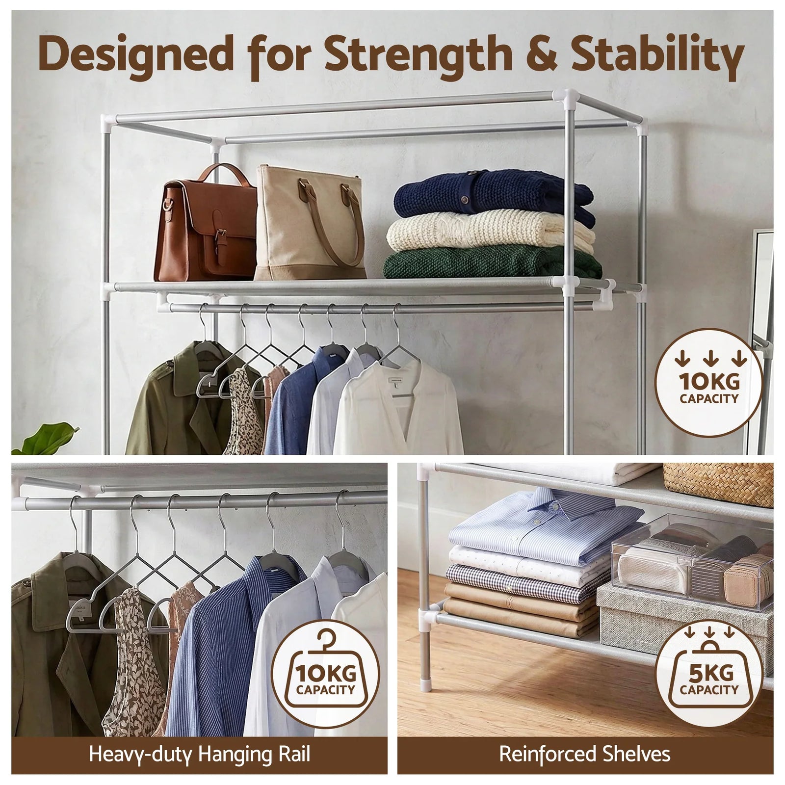 Large Portable Clothes Closet Wardrobe with Tiebacks Grey