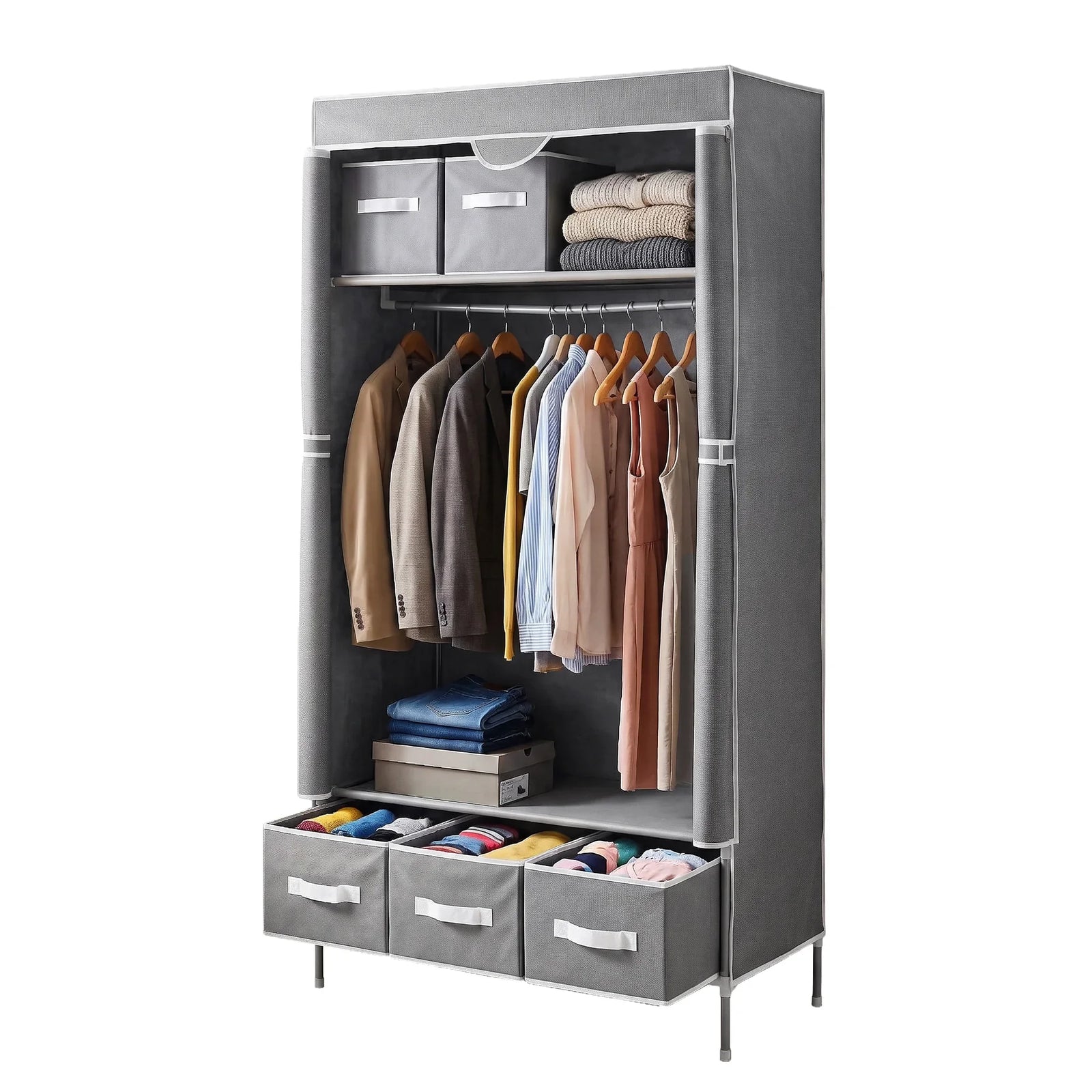 Large Portable Clothes Closet Wardrobe with Tiebacks Grey