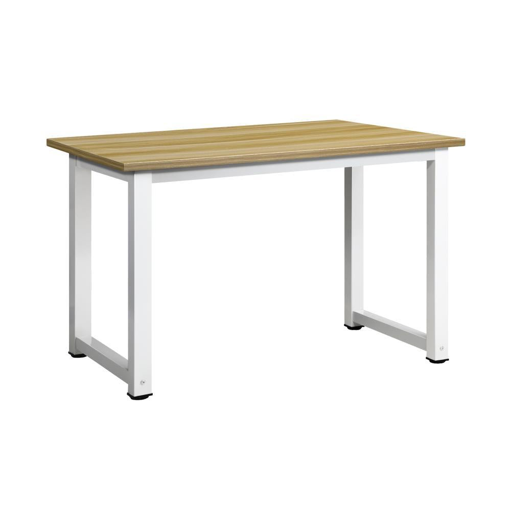 Computer Desk White Frame Wood Top 120cm