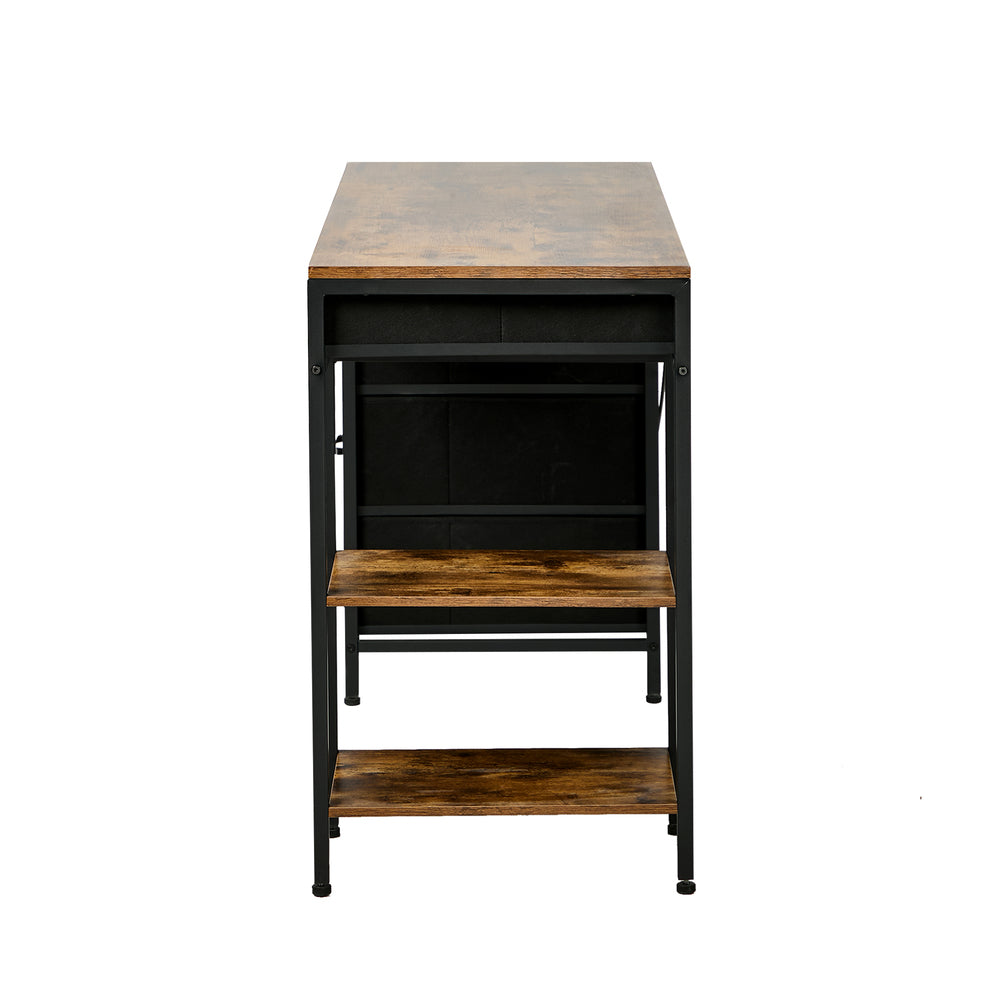 Oikiture Computer Desk 120cm – Industrial Table with 6 Fabric Drawers & Shelves
