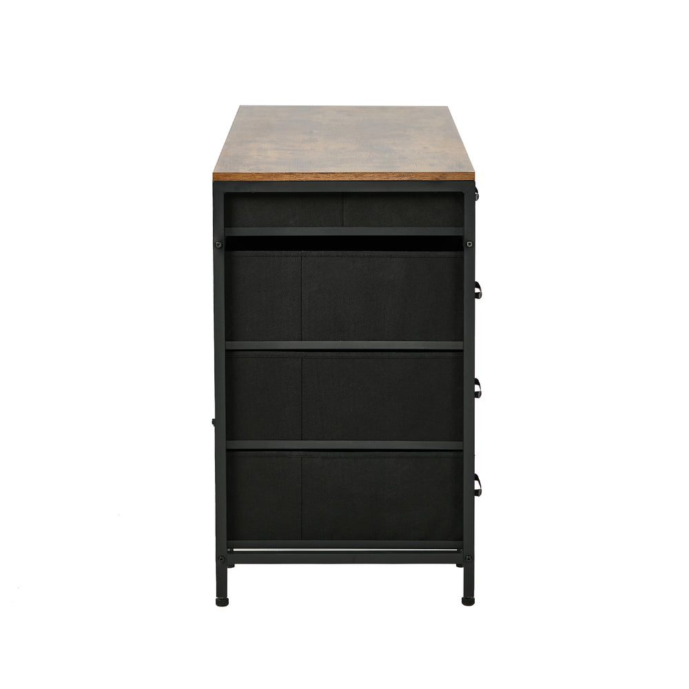 Oikiture Computer Desk 120cm – Industrial Table with 6 Fabric Drawers & Shelves