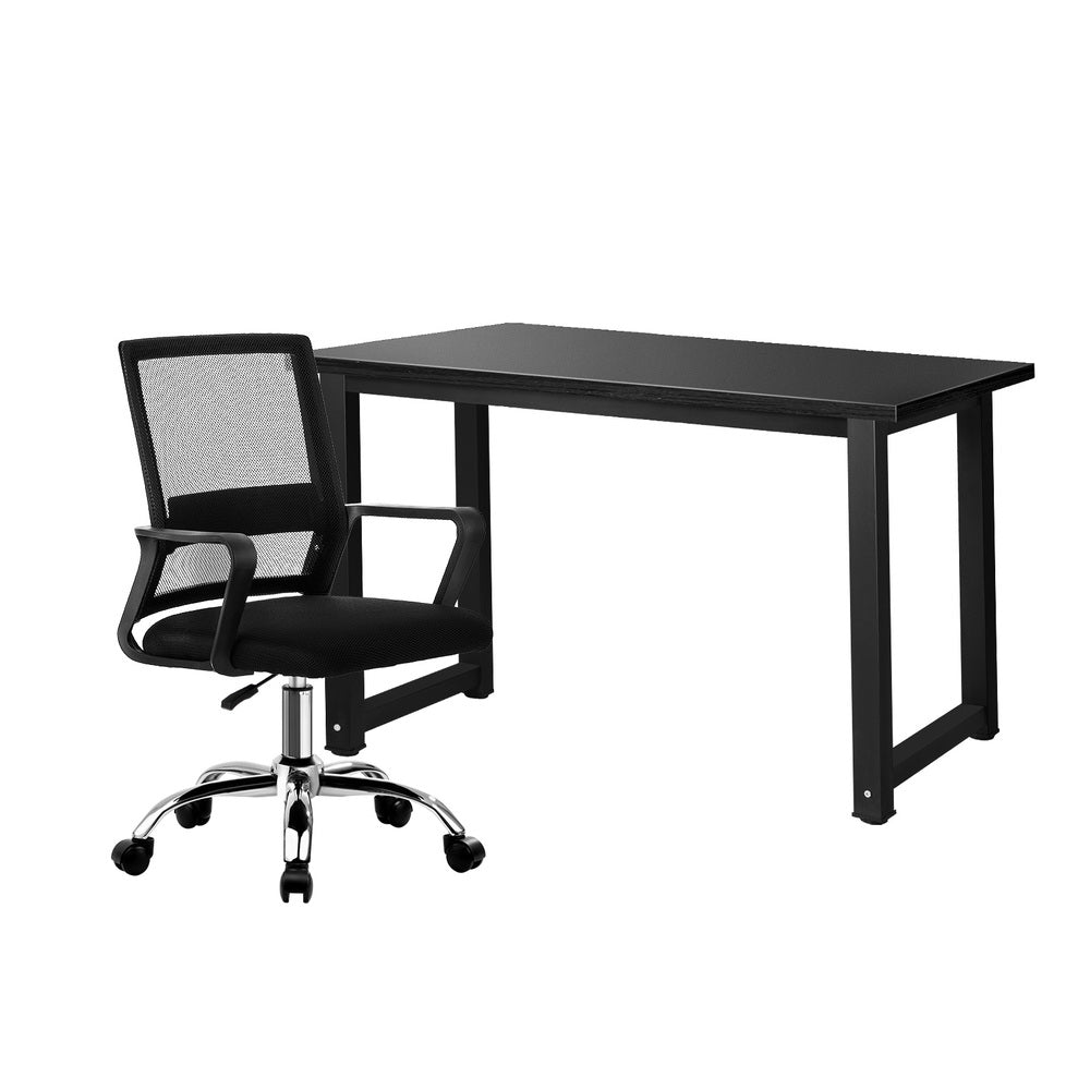 Home Office Desk and Chair Set Black Computer Table